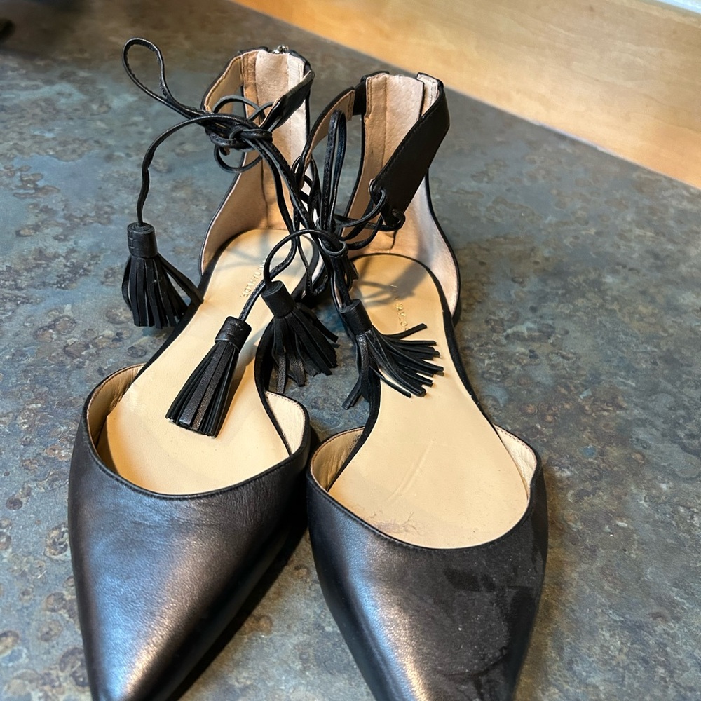 Ann Taylor Black Flats with Tassel Detail